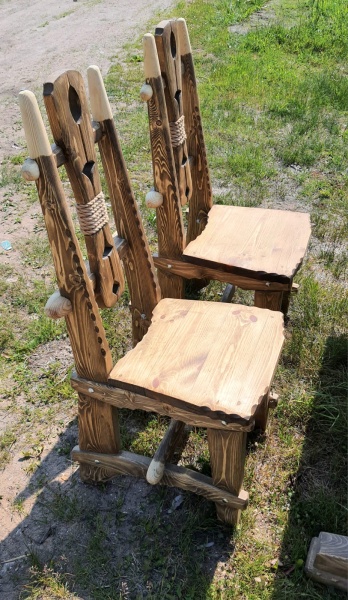 Комплект деревянной мебели «Викинг» большой - стол 1,7х0,85 м, скамья, 4 стула (без браширования)