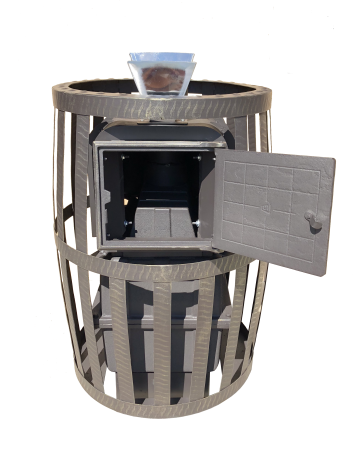 Печь-камин для бани Воевода 15 сетчатый кожух, закрытая каменка, чугунная (снято)