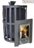 Печь-камин для бани Воевода 15 сетчатый кожух, закрытая каменка, чугунная (снято)