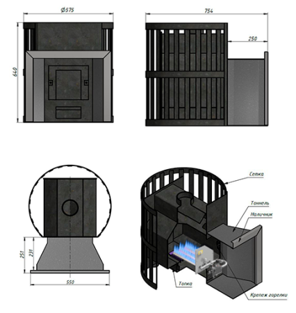 Печь газодровяная для бани Везувий Скиф Ковка 18 (ДТ-3)