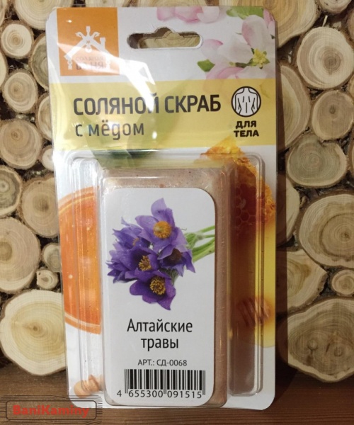 Соляной скраб с медом для тела "Соляная Баня" с ароматом Алтайские Травы