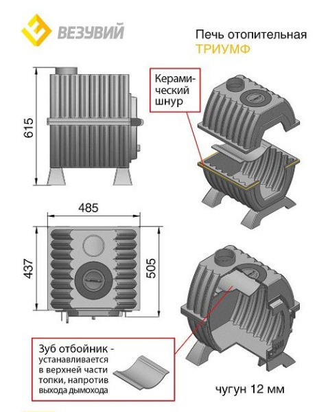 Печь отопительная чугунная ТРИУМФ 180