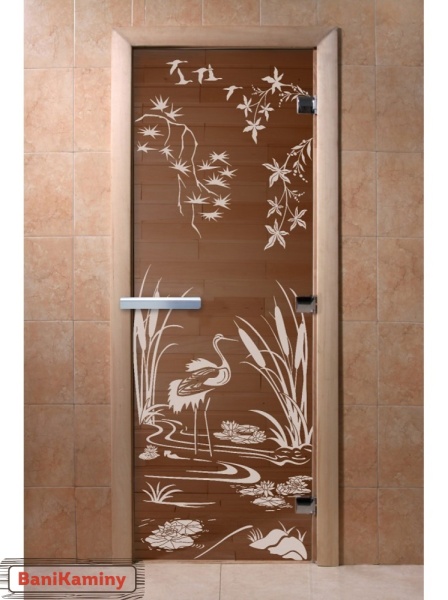 Дверь для сауны "Камышовый рай бронза" 1800*600 8мм DoorWood петли справа