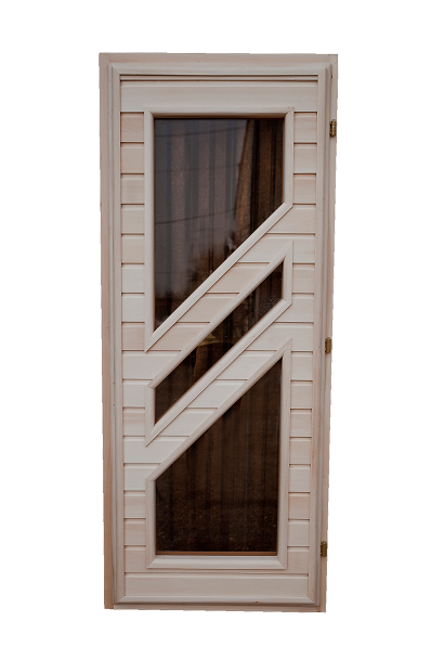 Дверь деревянная со стеклом №18 липа 1,7*0,7 для бани и сауны