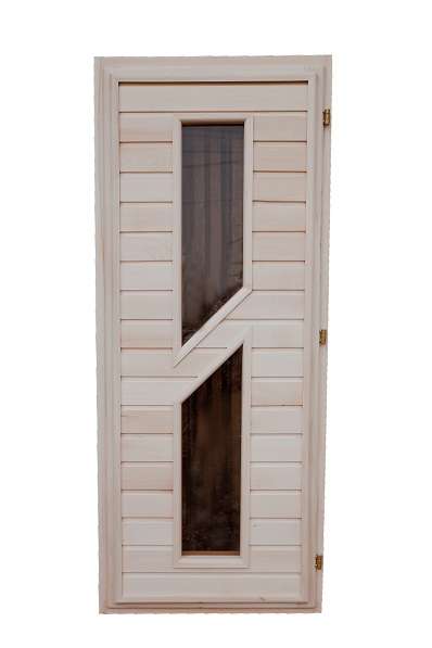 Дверь деревянная со стеклом №15 липа 1,9*0,7 для бани и сауны